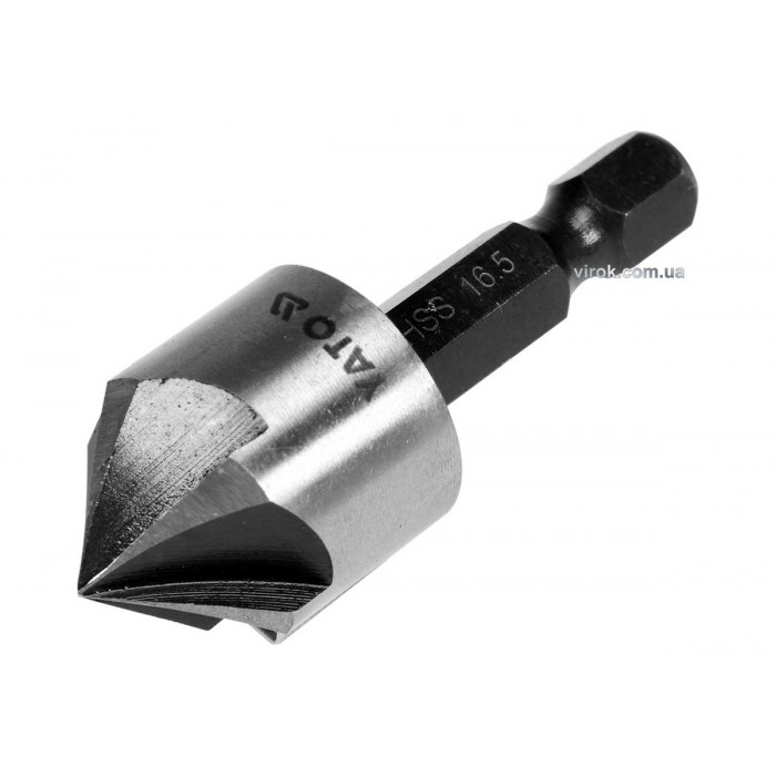 Зенкер конічний по металу YATO : HSS, Ø= 16.5 мм, l= 45 мм, 5 пругів, HEX- 1/4" [25/100]