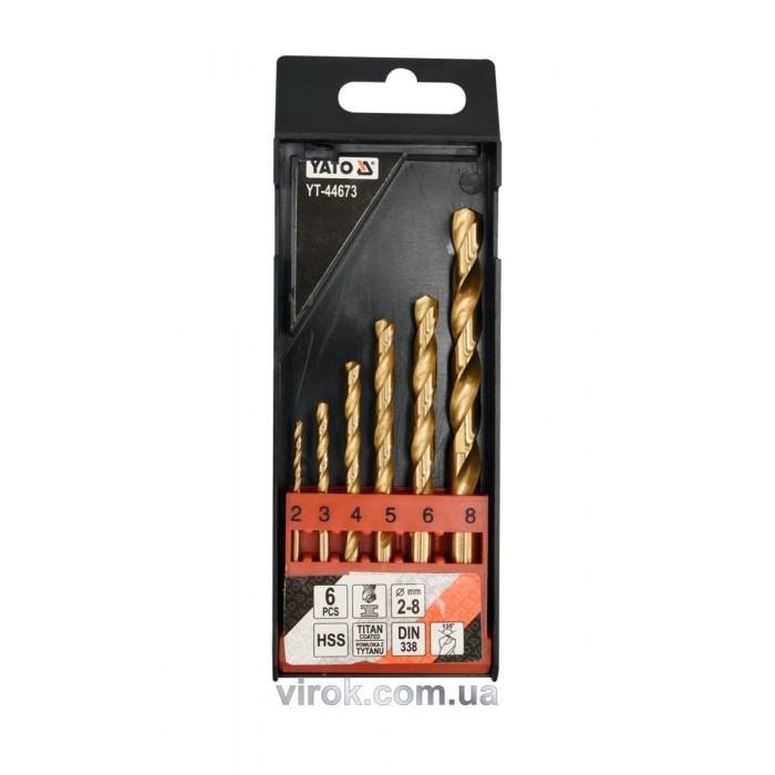 Свердла по металу титанові YATO : HSS-TiN Ø= 2-8 мм. (Набір/6 Шт.) [50/100]