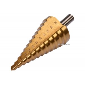 Свердло конічне ступінчасте титанове по металу YATO : Ø= 6-38 мм, HSS 4241, L= 105 мм [10/60/1440]