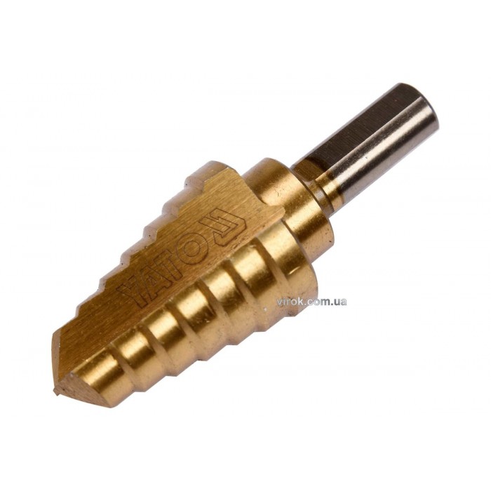 Свердло конічне ступінчасте титанове по металу YATO : Ø= 14-26 мм, HSS 4241, L= 70/40 мм [100]