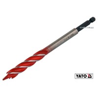Свердло по дереву YATO : Ø= 12 мм, L= 165 мм, HRC 40-45 з 4 пругами, HEX- 1/4" [100]