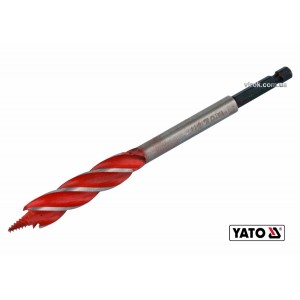 Свердло по дереву YATO : Ø= 14 мм, L= 165 мм, HRC 40-45 з 4 пругами, HEX- 1/4" [100]