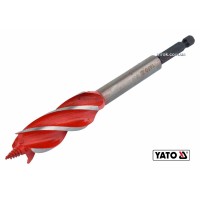 Свердло по дереву YATO : Ø= 20 мм, L= 165 мм, HRC 40-45 з 4 пругами, HEX- 1/4" [75/150]