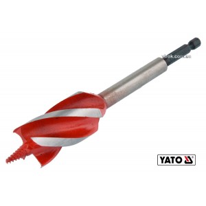 Свердло по дереву YATO : HRC 40-45, Ø= 28 мм, l= 165 мм, з 4 пругами, HEX- 1/4" [50/100]