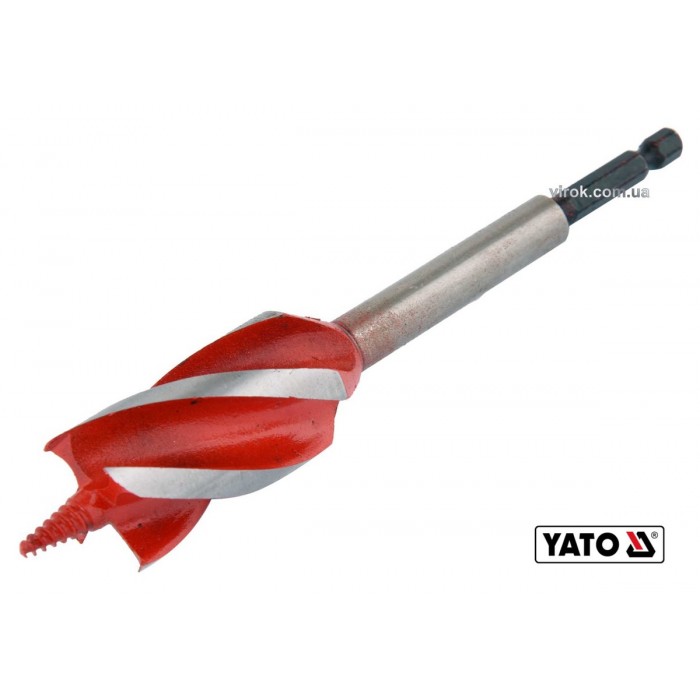 Свердло по дереву YATO : HRC 40-45, Ø= 28 мм, l= 165 мм, з 4 пругами, HEX- 1/4" [50/100]