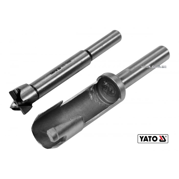 Свердла по дереву: коронка і фреза YATO : Ø=15 мм, l=110/90 мм- коронка/фреза, 2 шт [10/100]