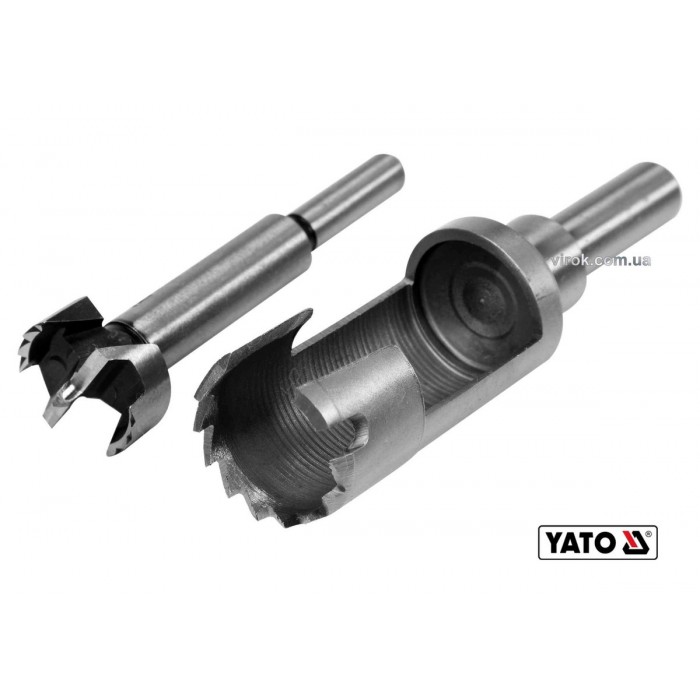 Свердла по дереву: коронка і фреза YATO : Ø=25 мм, l=110/90 мм- коронка/фреза, 2 шт [10/100]