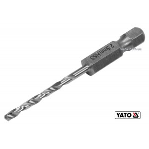 Свердло по металу YATO: HSS6542, Ø=2.5мм, HEX-1/4", l=57/26мм,для нержав.,конструкт.,легов.сталі(DW)