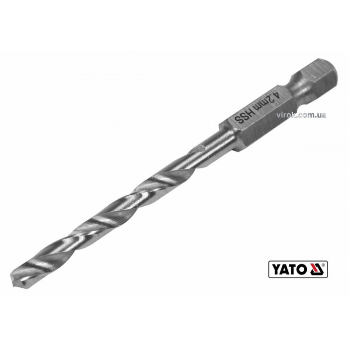 Свердло по металу YATO: HSS6542, Ø=4.2мм, HEX-1/4", l=75/43мм,для нержав.,конструкт.,легов.сталі(DW)