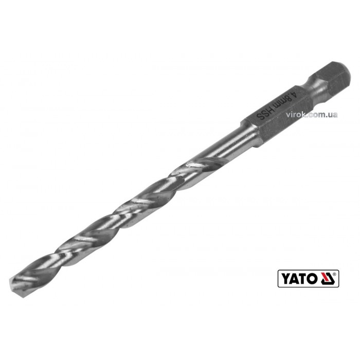 Свердло по металу YATO: HSS6542, Ø=4.8мм, HEX-1/4", l=86/52мм,для нержав. конструкт.,легов.сталі(DW)