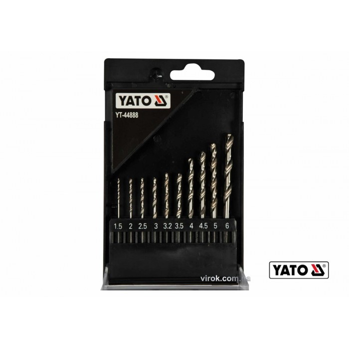 Набір свердл по металу YATO: HSS6542, Ø=1.5-6мм,HEX-1/4",для нерж.,конструкт.сталі, 10 шт в футлярі