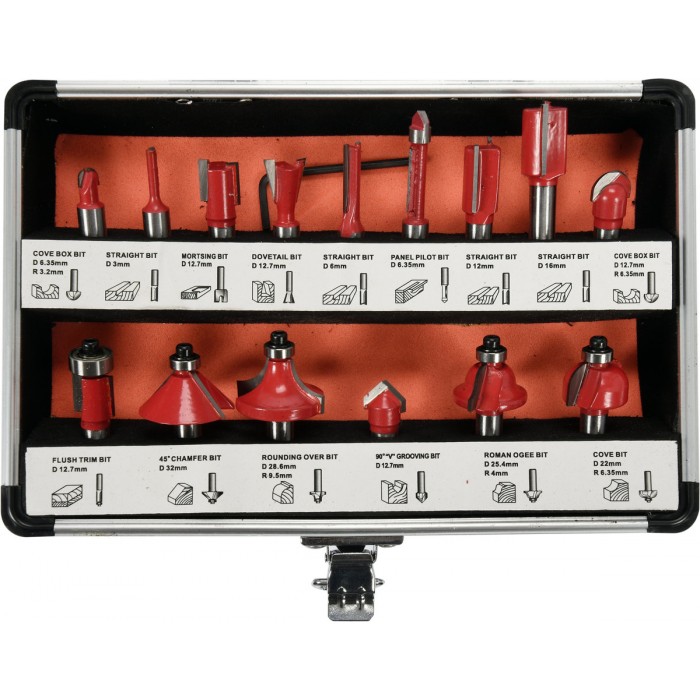 Фрези по дереву YATO : зі шпинделем Ø= 8 мм, 15 шт [20]