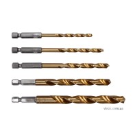 Свердла по металу титанові з хвостовиком YATO : HEX 1/4", Ø= 4, 5, 6, 8, 10 мм. Набір 5 шт. [30/60]