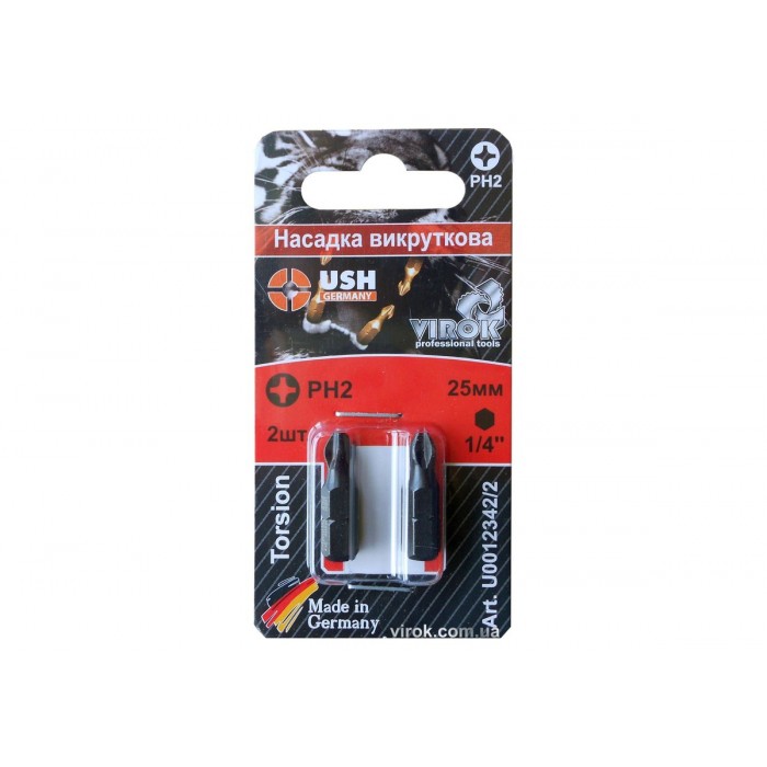 Насадка викруткова USH : PHILIPS PH2 x 25 мм, Уп. 2 шт.(блістер) [150]