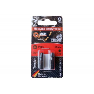 Насадка викруткова USH : PHILIPS PH3 x 25 мм, Уп. 2 шт.(блістер) [150]
