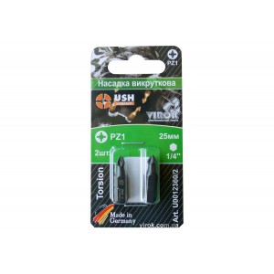 Насадка викруткова USH : POZIDRIV PZ1 x 25 мм, Уп. 2 шт.(блістер) [150]
