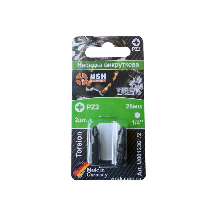 Насадка викруткова USH : POZIDRIV PZ2 x 25 мм, Уп. 2 шт.(блістер) [150]