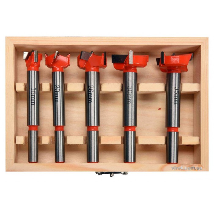 Набір свердл-фрез по дереву YATO : Ø= 15-35 мм, зі шпинделями Ø= 8, 10 мм, у футлярі, 5 шт. [20]
