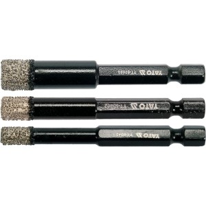 Свердла з алмазним пругом YATO, 3 шт. Ø= 6-8-10 мм, l= 65/10 мм, з 6-гран. шпинделем- 1/4" [20/80]