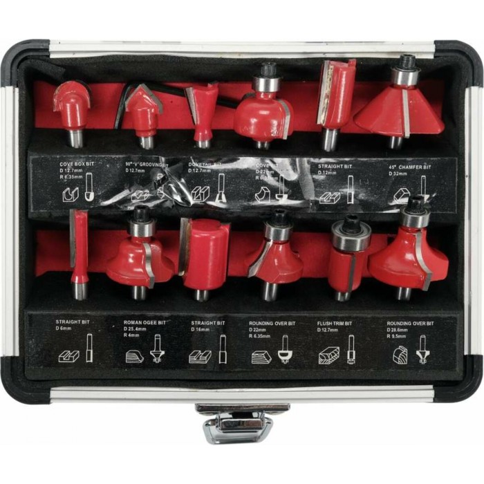 Фрези по дереву YATO зі шпинделем Ø= 6 мм, Ø= 6-32 мм, 12 шт [20]