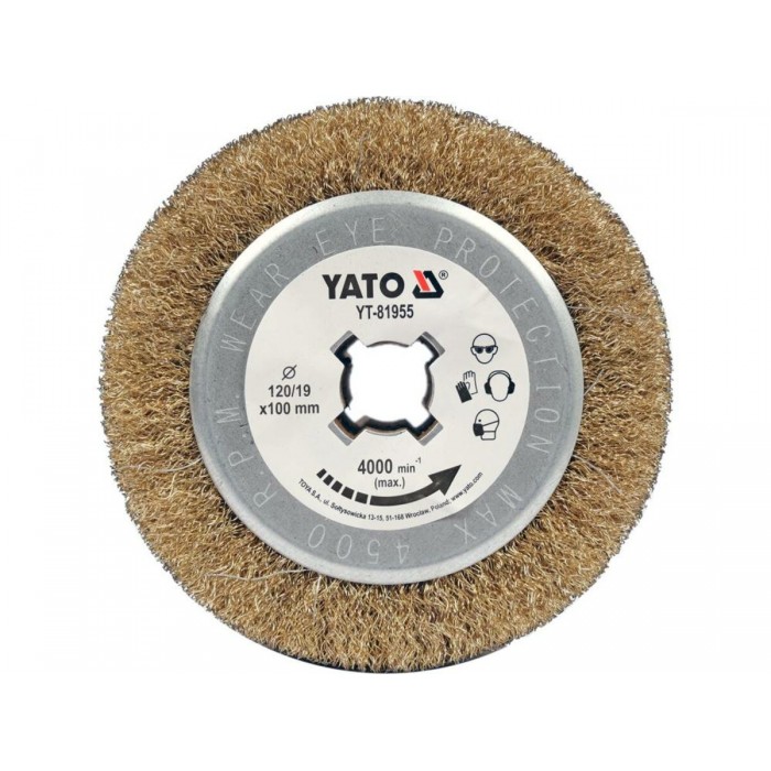 Щітка-вал до шліфувально-брашувальної машинки YATO зі стал дротян ворсом, Ø= 120/19 мм, шир.- 100 мм