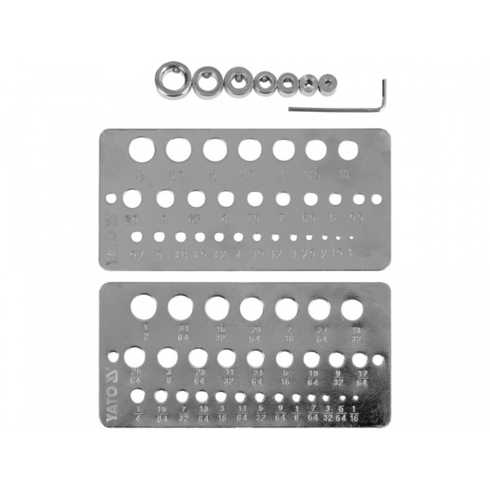 Шаблони контроля діаметрів, глибин свердління YATO отворів Ø= 1-13 мм/ 1/16-1/2", 10шт з ключом(DW)