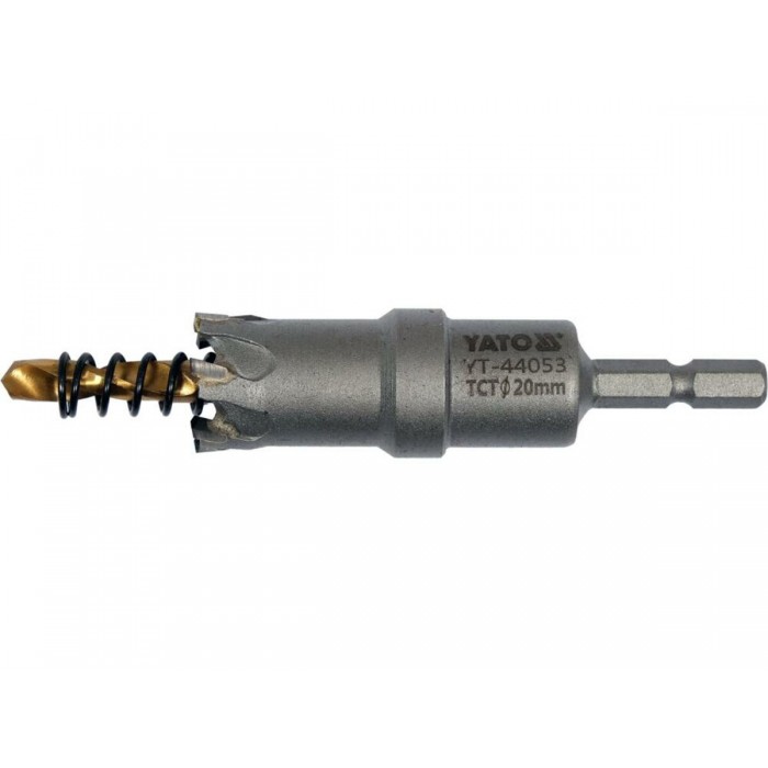 Свердло коронка по металу TCT YATO: Ø20 x103 мм, товщ. до 25мм, з напрямним, 6-гран. хвост 1/4" [10]