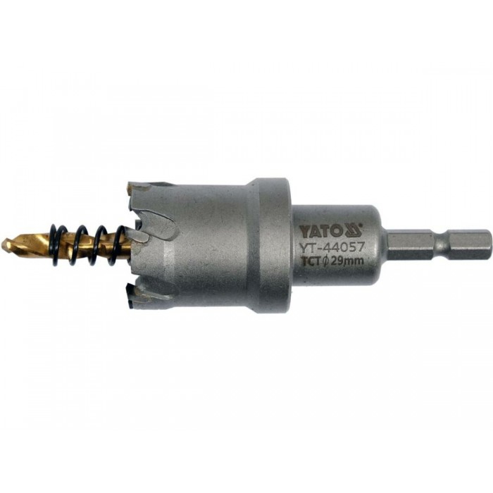 Свердло коронка по металу TCT YATO: Ø29 x103 мм, товщ. до 25мм, з напрямним, 6-гран. хвост 1/4" [10]