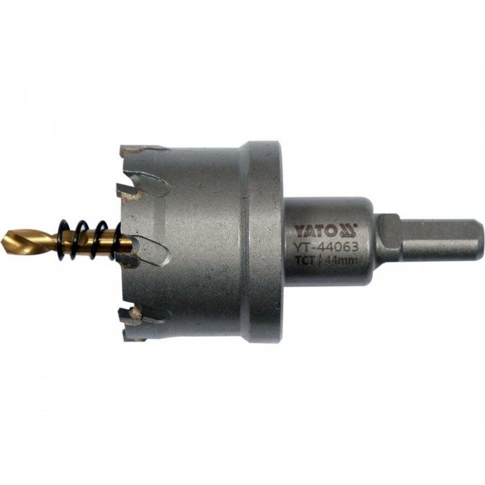 Свердло коронка по металу TCT YATO: Ø44 x 103 мм, товщ. до 25мм, з напрямним, 6-гран. хвост 3/8" [6]