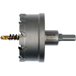 Свердло коронка по металу TCT YATO: Ø70 x 103 мм, товщ. до 25мм, з напрямним, 6-гран. хвост 3/8" [6]