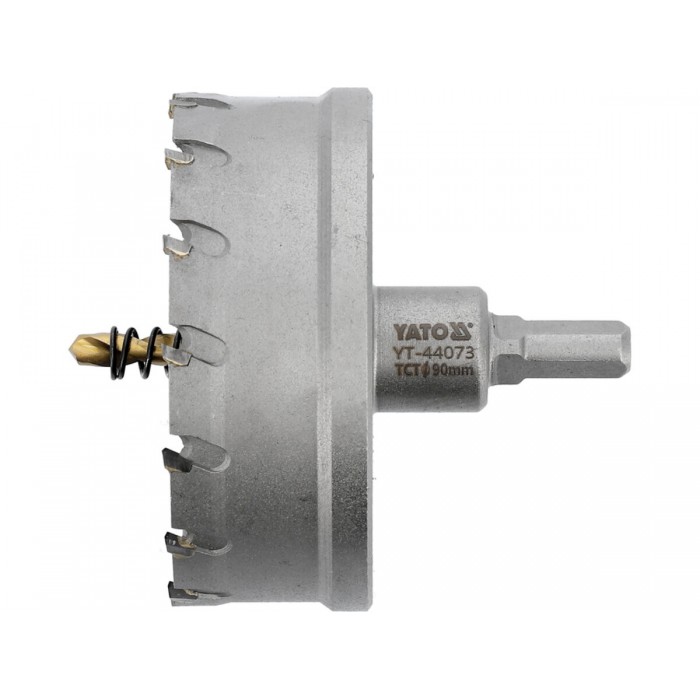 Свердло коронка по металу TCT YATO: Ø90 x 103 мм, товщ. до 25мм, з напрямним, 6-гран. хвост 3/8" [4]