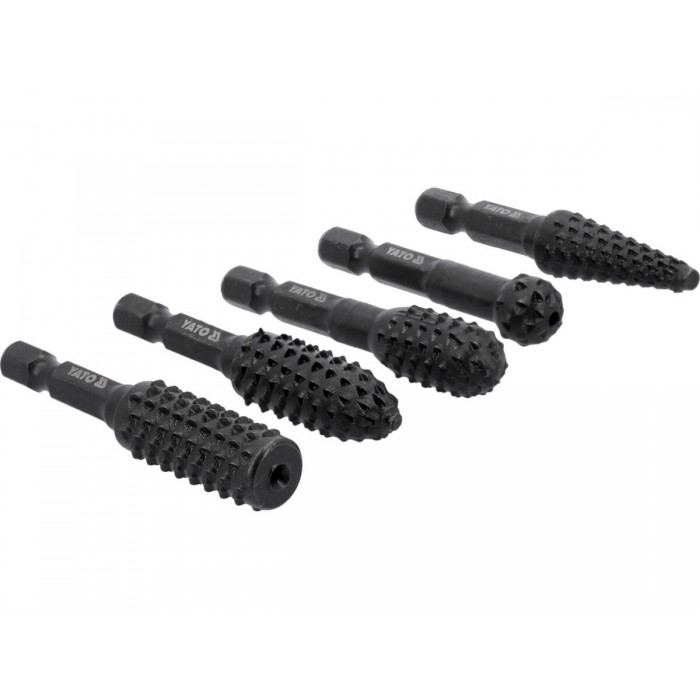 Набір фрез рашпільних різної форми по дереву YATO з 6-гран. шпінделем 1/4", Ø= 12 мм, 5 шт. [50]