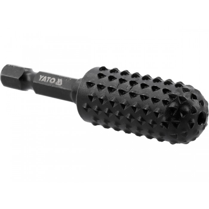 Фреза рашпільна циліндрична по дереву YATO Ø= 16 мм, l= 65 мм, 6-гран. шпиндель 1/4" з вуглец сталі