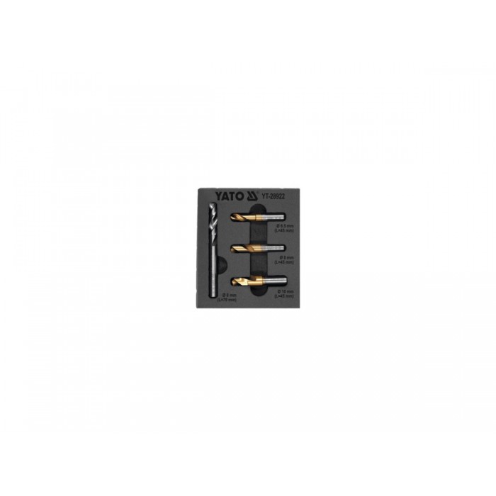 Свердла для точкового зварювання HSS YATO Ø= 6.5х 45мм, Ø= 8х 45/79 мм, Ø=10х 45 мм, 4 шт. у футлярі