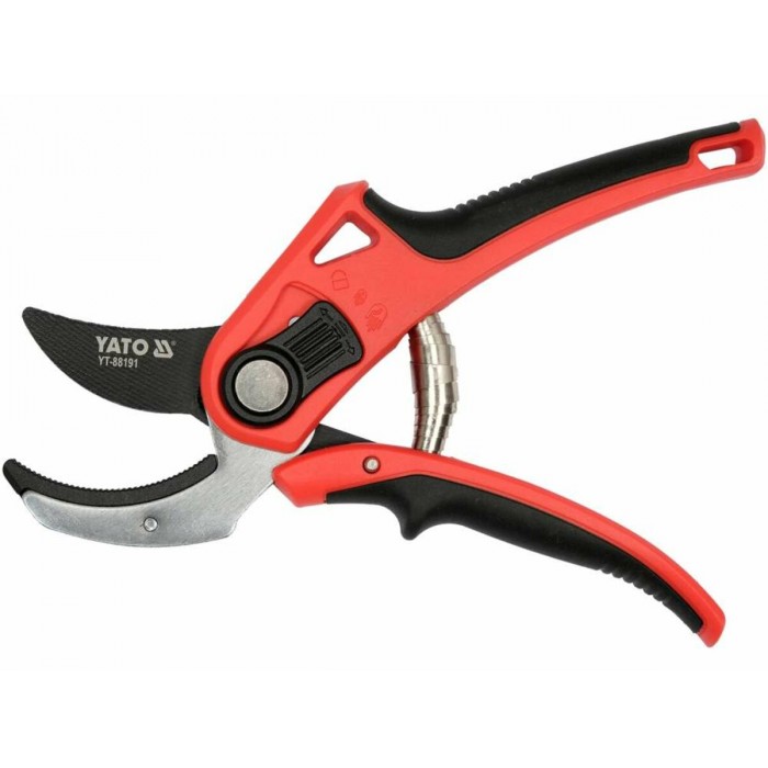 Сікатор з округленими лезами з ковадлом YATO: з регуляц. розводу лез до гілок Ø= 12/20 мм, L= 208 мм