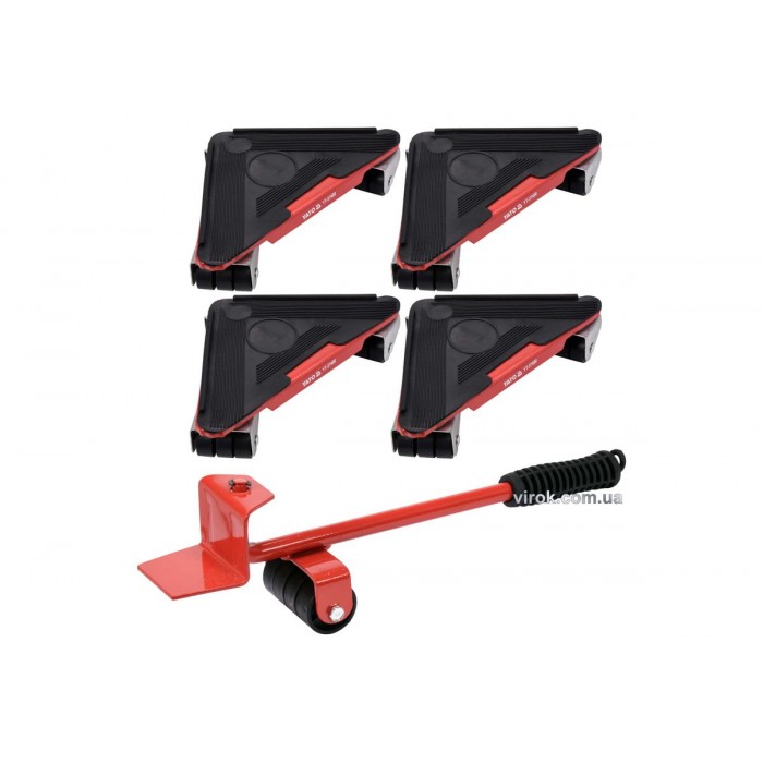 Набір для переміщення меблів YATO : макс. вага-300 кг, висота-70 мм, 4 підставки+важіль, 5 елем. [6]