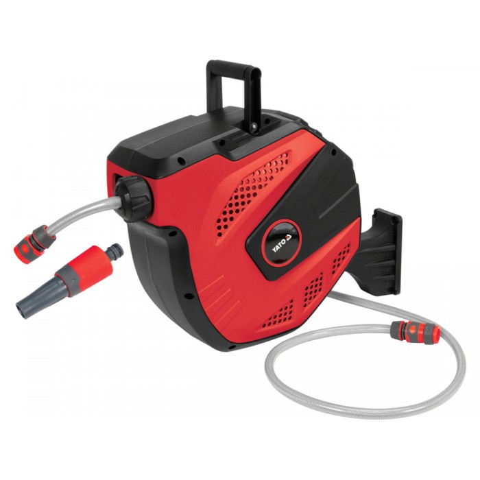 Шланг водяний ПВХ на автозмот котушці YATO з сполучн муфтами 1/2",Ø=11.5мм,тиск-8 Bar,l=15м+наконечн