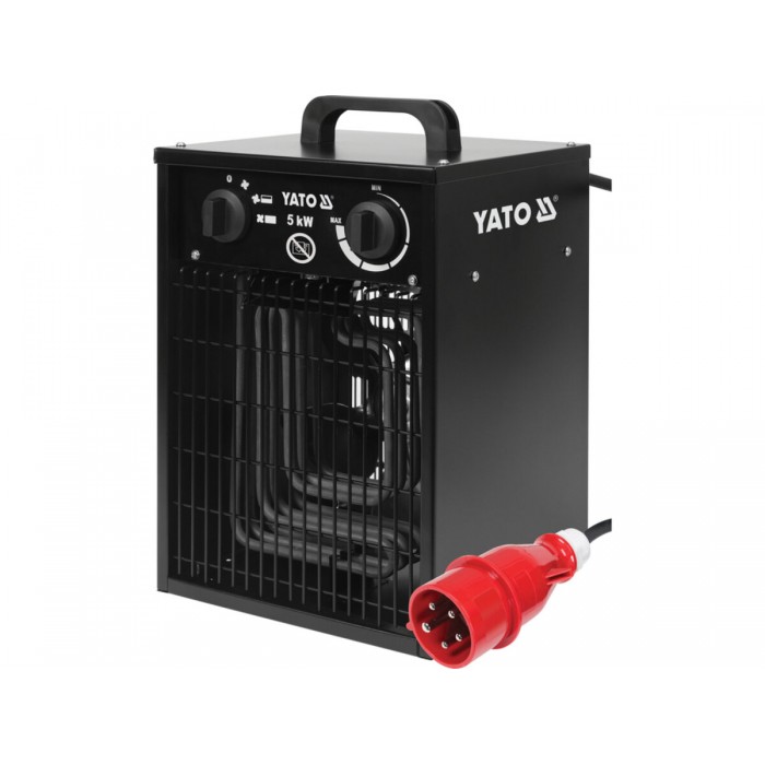 Нагрівач приміщень мереж YATO 400В 3-фазн 5кВт з вентилятором, обігрів S≤ 48м², реж- 40/2500/5000 Вт