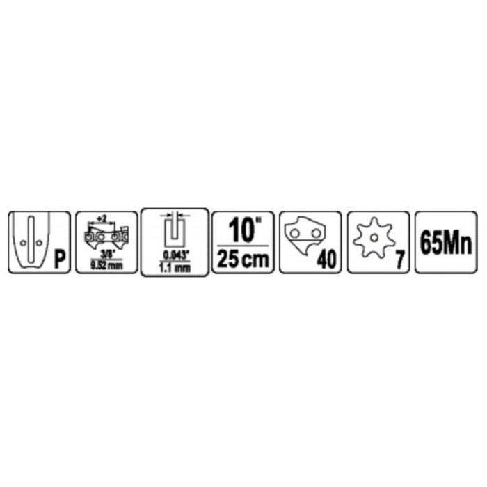 Шина для пили YATO l= 10"/ 25 см (40 ланок)3/8" (9,52 мм).Т- 0,043" (1,1мм)--- YT-849472 [20]