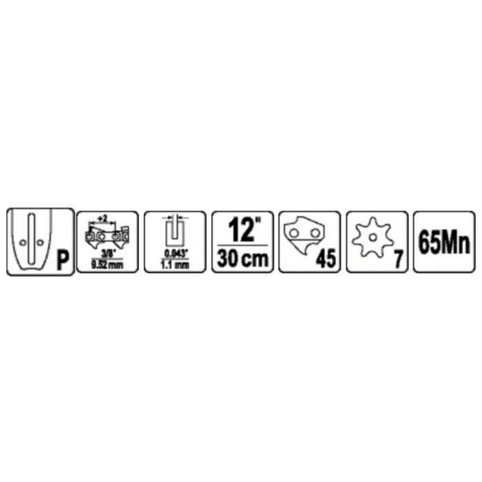 Шина для пили YATO l= 12"/ 30 см (45 ланок)3/8" (9,52 мм).Т- 0,043" (1,1 мм)---YT-849474 [20]