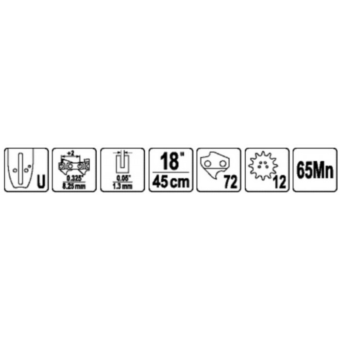 Шина для пили YATO l= 18"/ 45 см (72 ланки)Нап..Тов-0,322" (8,2 мм) для ланцюгів YT-849452 [20]