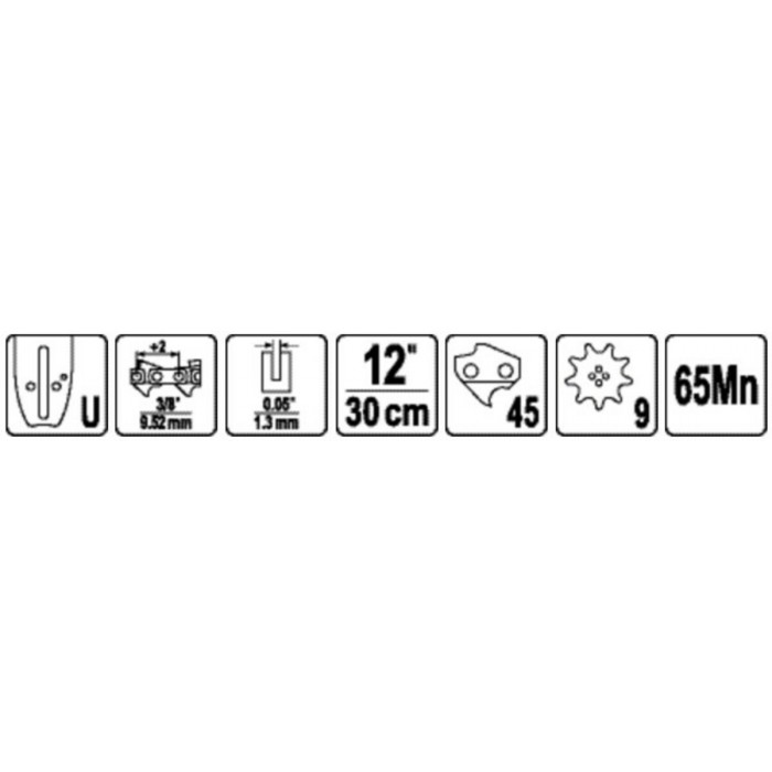 Шина для пили YATO l= 12"/ 30 см (45 ланок)3/8" (9,52 мм) .Т-0,05" (1,3 мм)---YT-849495 [20]