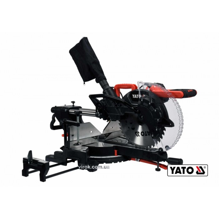 Пила торцьовальна з протяжкою і лазером YATO: P=1.8 кВт, диск Ø=305/30мм, гл. різу 90°/45°-105/60мм