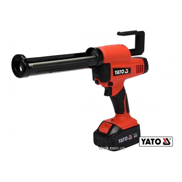 Пістолет для клеїв і герметиків акумул. YATO: Li-Ion 18В, 4Агод, для тюбів l= 225 мм, 0.5-8 мм/с [5]