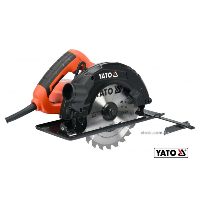 Пила дискова мережева YATO : P= 1.5 кВт, диск Ø=185x20x2.8 мм, кут 0-45°, гл.≤ 65мм [2/40]