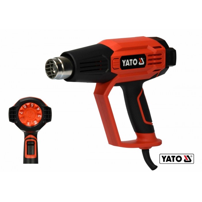 Фен технічний мережевий YATO : 2 кВт, 50-600°C, 250-500 л/хв, 7 режимів температури + 5 насадки [5]
