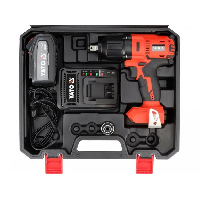 Гайковерт ударний акумуляторний безщітковий YATO: квадрат-1/2", 700 Нм, Li-Ion 18В, 3 Агод +кейс [3]