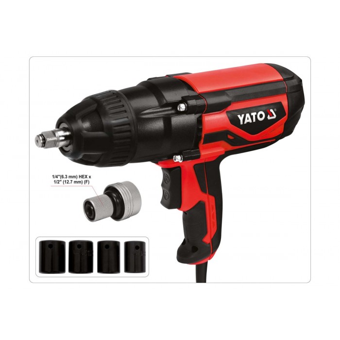 Гайковерт ударний мережевий YATO: 1/4" HEX x 1/2" F, 1020Вт, 600Нм, 2600 об/хв +4 головки і кейс [3]