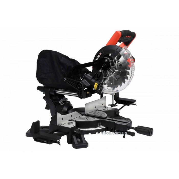Пила торцьов з протяжкою і лазером YATO: P= 1.5кВт,  Ø=185/30мм, 4500 об/хв. різ 0°/45°-60/38мм DW