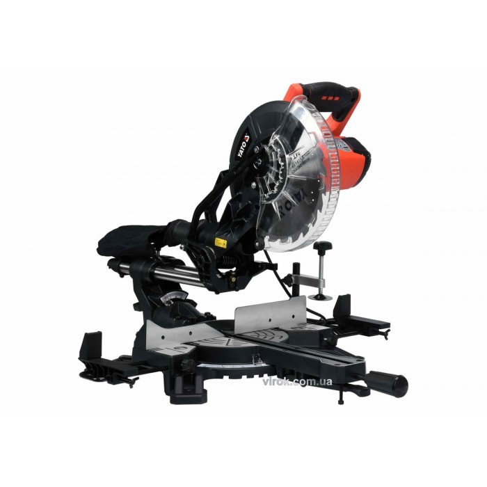 Пила торцьовальна з лазером і протяж.YATO:P=1.8кВт,диск Ø=255/30мм,5000 об/хв,гл.різу 0°/45°-80/50мм
